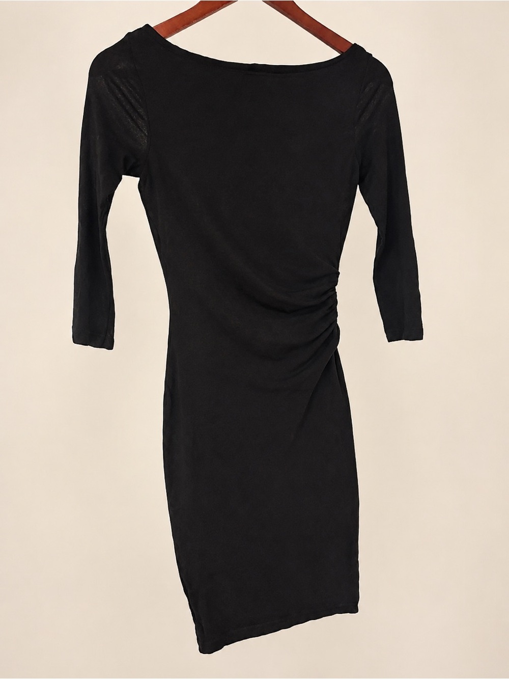 James Perse Black Boatneck Ruched Sheath Dress